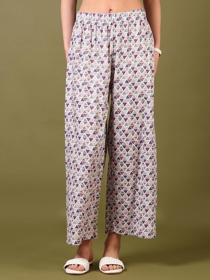 women purple printed mid rise straight palazzo - 21698875 - Zoom Image - 0