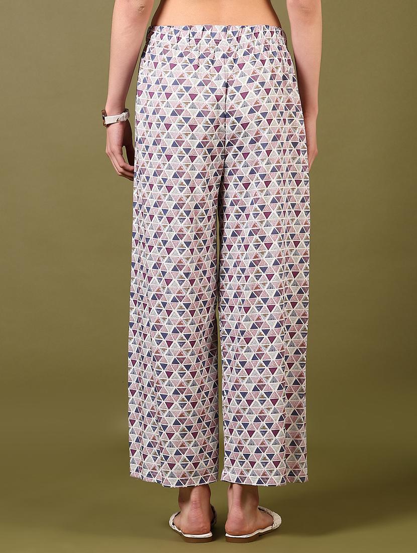 women purple printed mid rise straight palazzo - 21698875 - Standard Image - 3