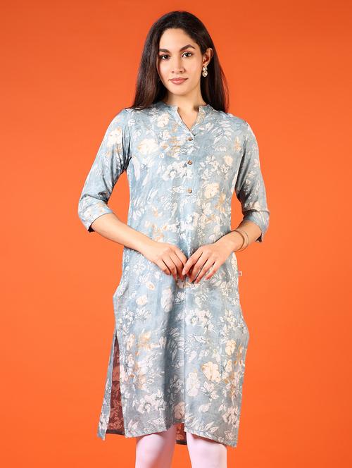 women printed three quarter sleeve straight kurta - 21698880 - Standard Image - 0