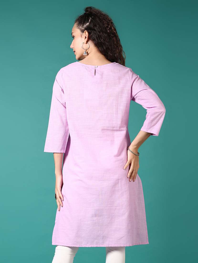 women embroidered three quarter sleeve straight kurta - 21698899 - Standard Image - 3