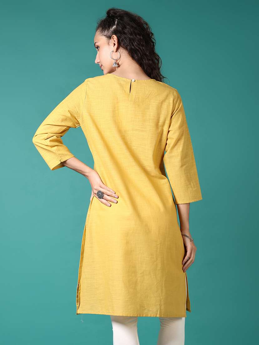 women embroidered three quarter sleeve straight kurta - 21698900 - Standard Image - 3