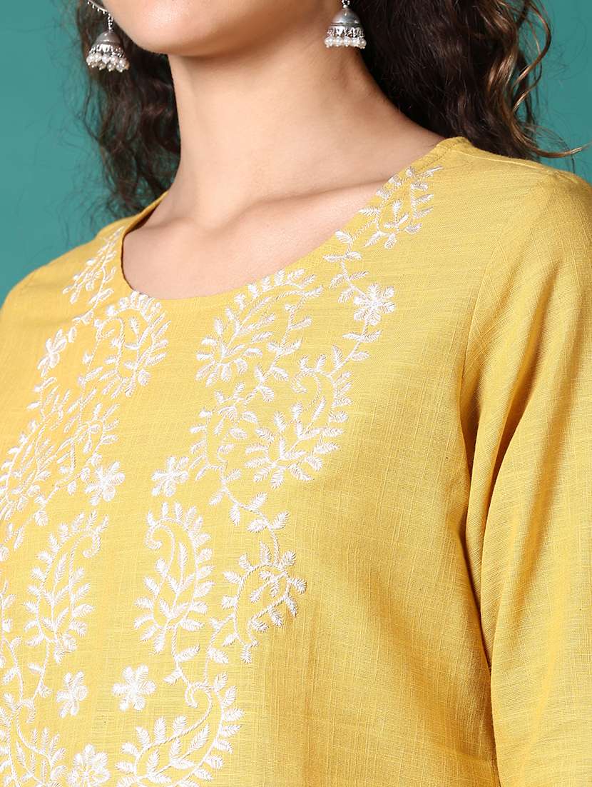 women embroidered three quarter sleeve straight kurta - 21698900 - Standard Image - 5