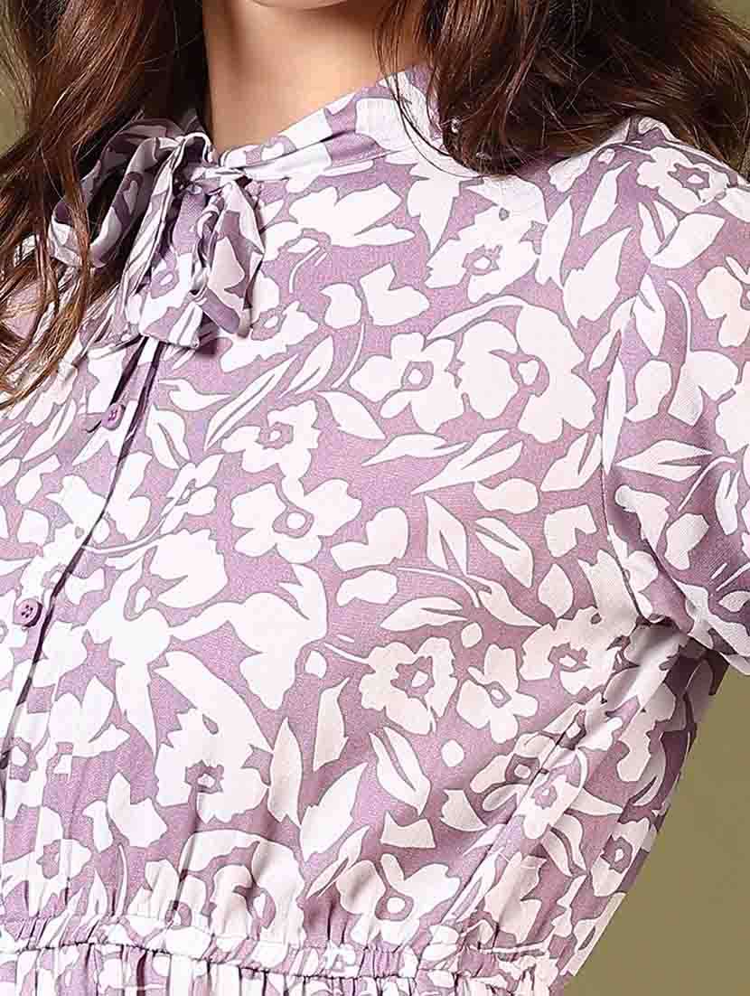 women tie up neck floral printed fit & flare dress - 21698902 - Standard Image - 5
