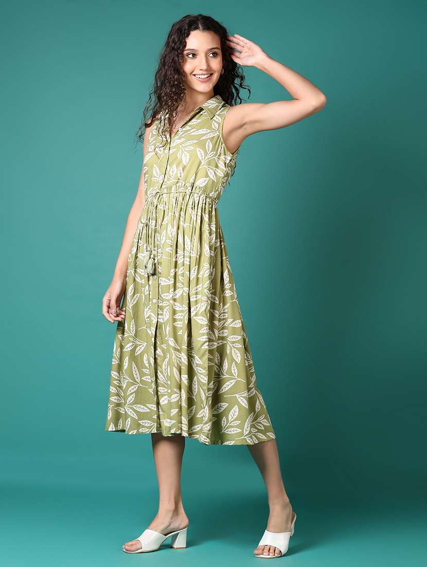 women printed shirt collar neck fit & flare dress - 21698904 -  Standard Image - 5