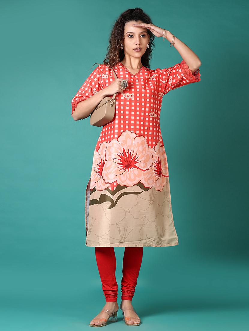 women printed three quarter sleeve straight kurta - 21698936 - Standard Image - 3