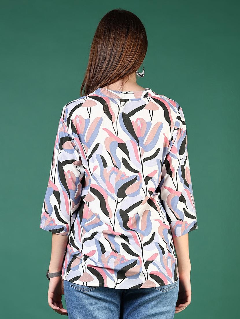 women printed mandarin neck regular top - 21698945 - Standard Image - 3