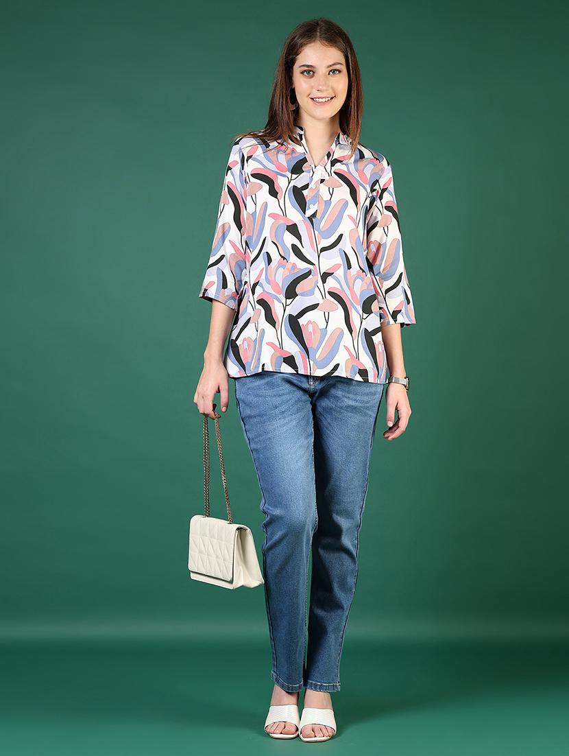 women printed mandarin neck regular top - 21698945 - Standard Image - 5
