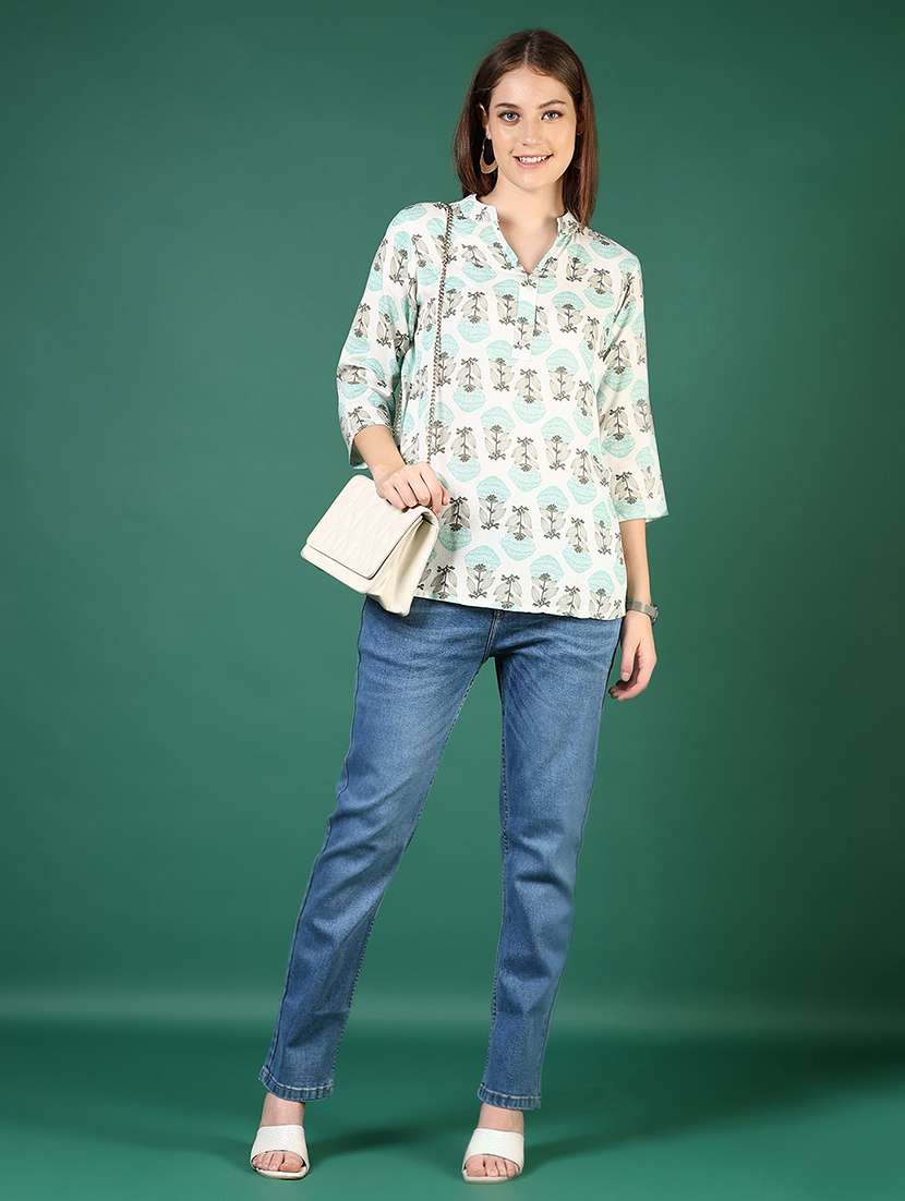women printed mandarin neck short kurti - 21698947 -  Standard Image - 5