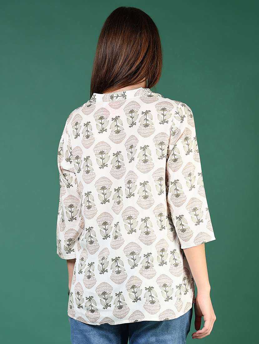 women printed mandarin neck short kurti - 21698951 - Standard Image - 3