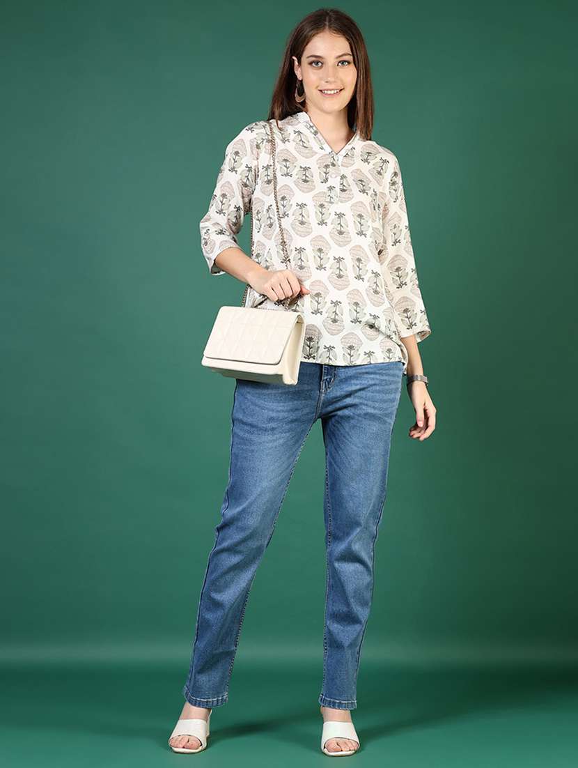 women printed mandarin neck short kurti - 21698951 - Standard Image - 5