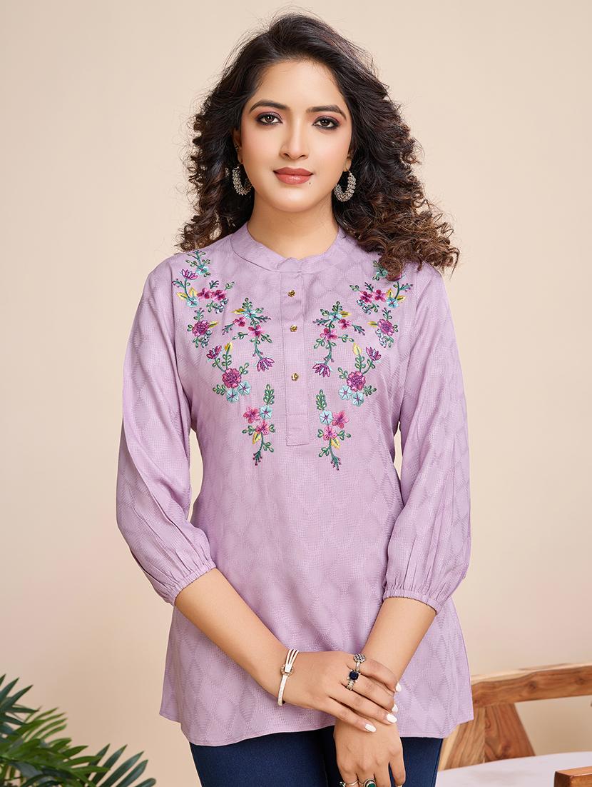 women embroidered three quarter sleeves a-line top