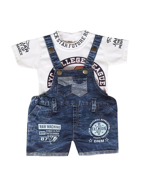 boys white printed denim dungaree sets - 21699046 - Standard Image - 0