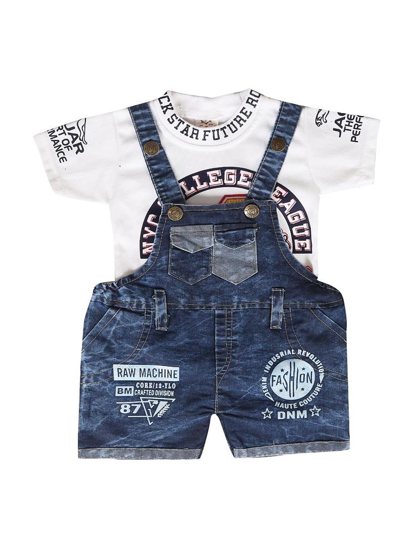 boys white printed denim dungaree sets - 21699046 - Zoom Image - 0