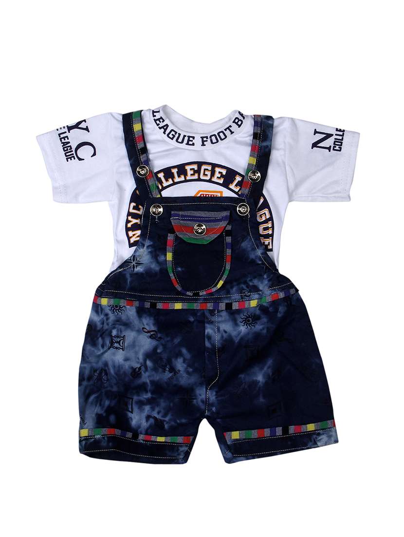 boys white printed denim dungaree sets 