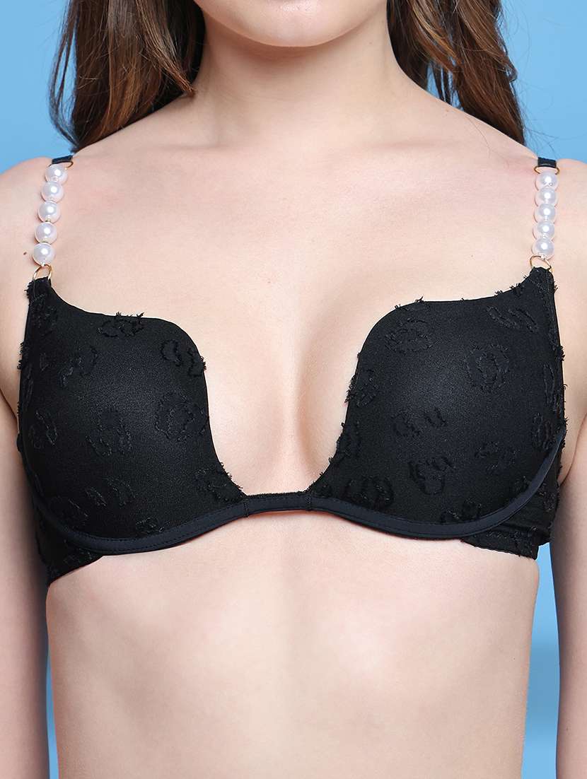 women solid lightly padded plunge bra - 21699231 -  Standard Image - 3