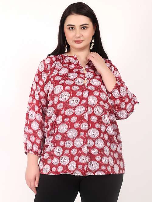 women plius size printed notch neck top - 21699450 -  Standard Image - 0