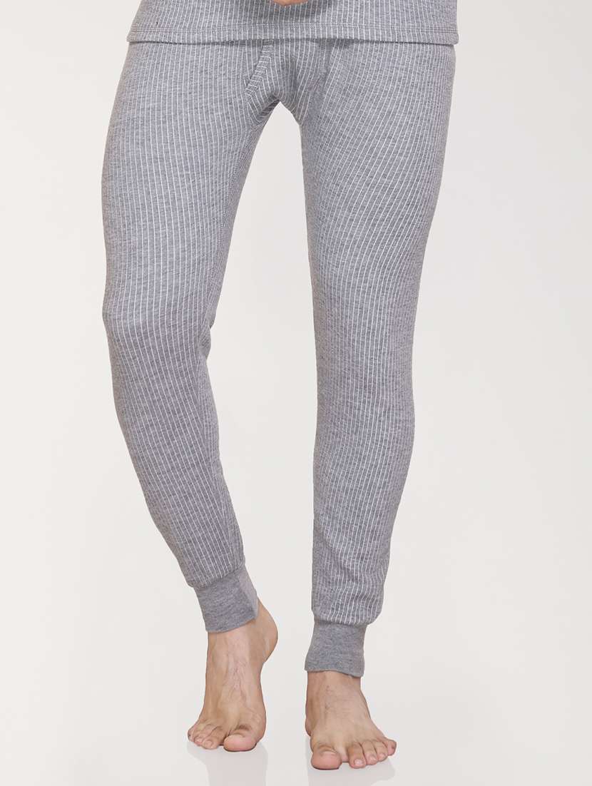 grey melange fleece thermal bottom wear