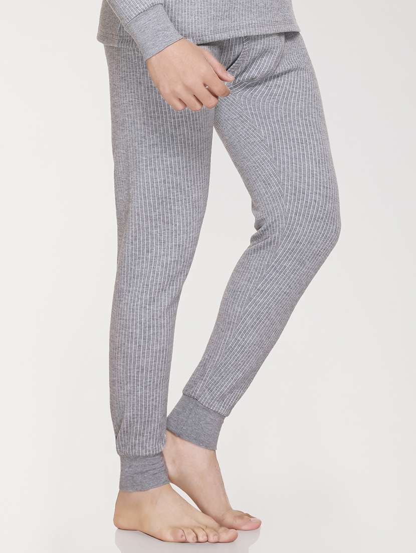 grey melange fleece thermal bottom wear - 21699527 -  Standard Image - 3