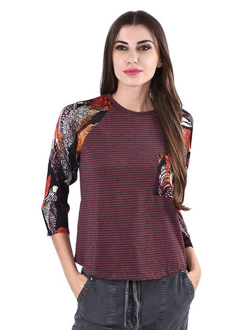 women stripes printed round neck t-shirt - 21699611 - Standard Image - 0