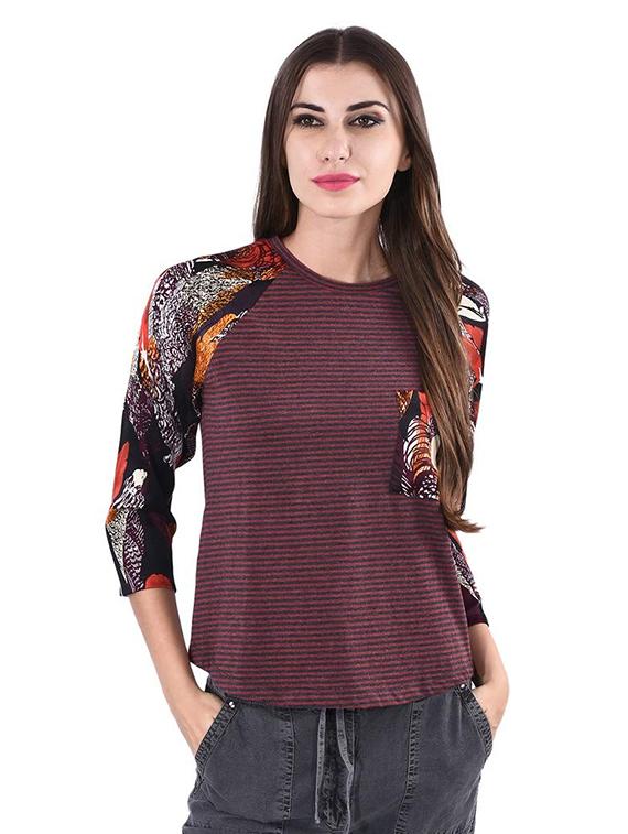 women stripes printed round neck t-shirt - 21699611 - Zoom Image - 0