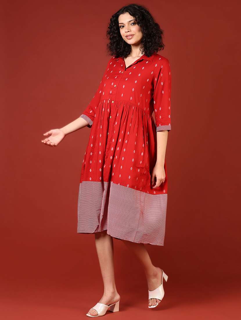 women red printed collared flared ethnic dress - 21699972 -  Standard Image - 3