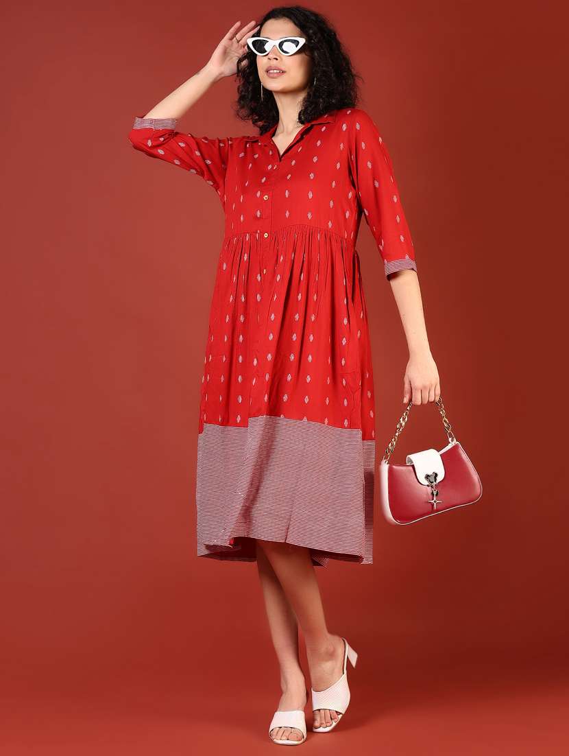 women red printed collared flared ethnic dress - 21699972 -  Standard Image - 5