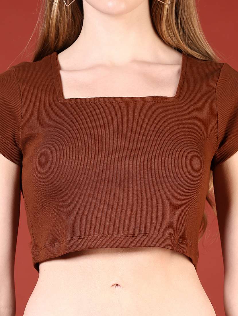 women solid square neck slim fit crop top - 21699986 -  Standard Image - 3