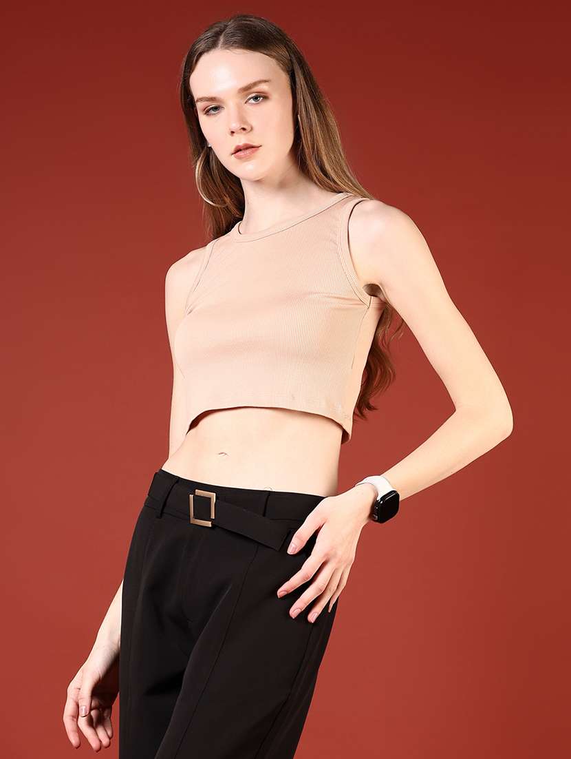 women solid sleeveless slim fit crop top - 21699987 -  Standard Image - 5