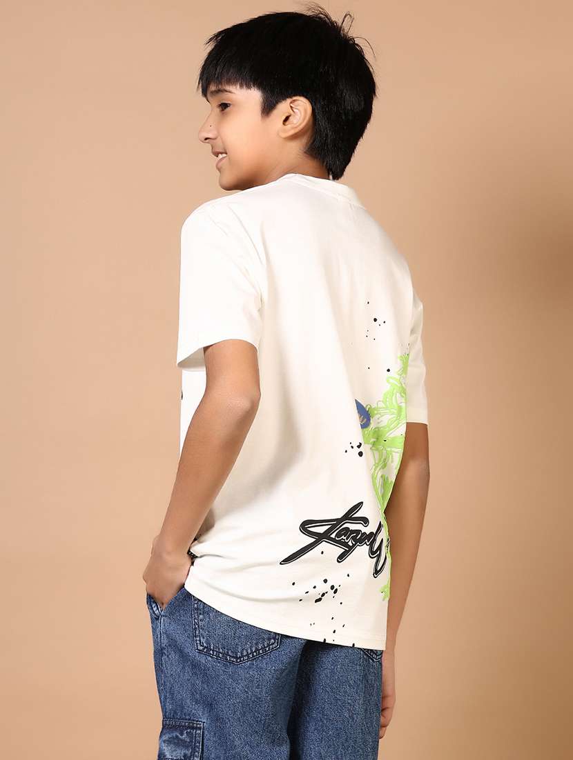 boys white placement print round neck t-shirt - 21699991 -  Standard Image - 3