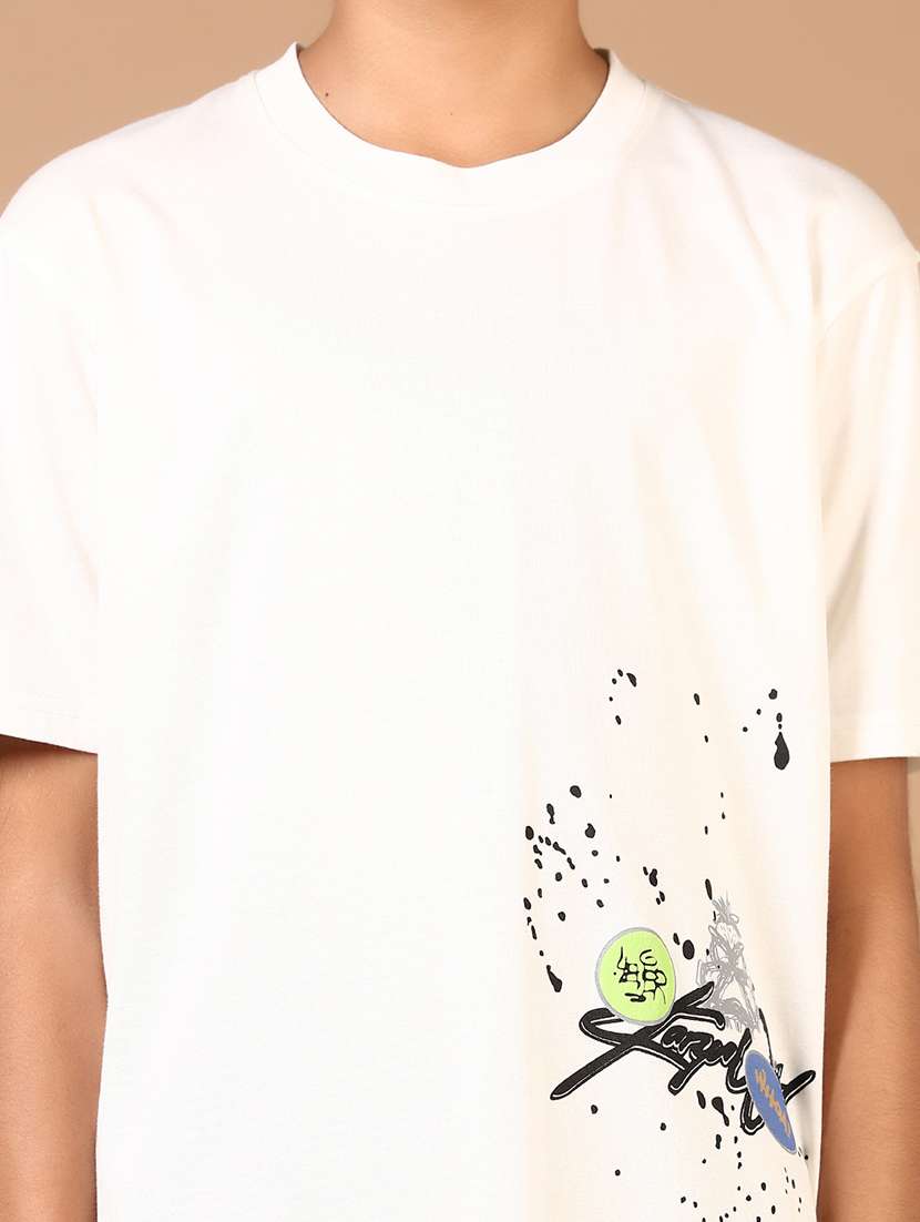 boys white placement print round neck t-shirt - 21699991 -  Standard Image - 5