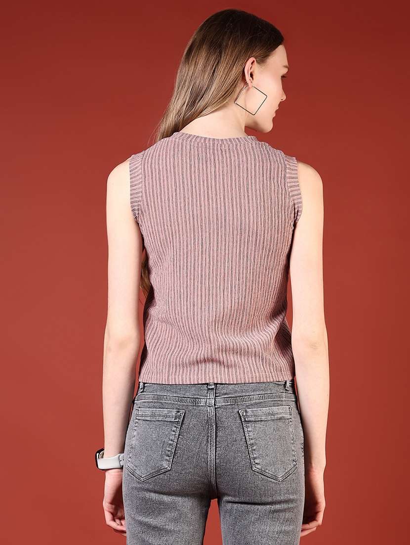 women pink striped sleeveless top - 21699994 -  Standard Image - 3