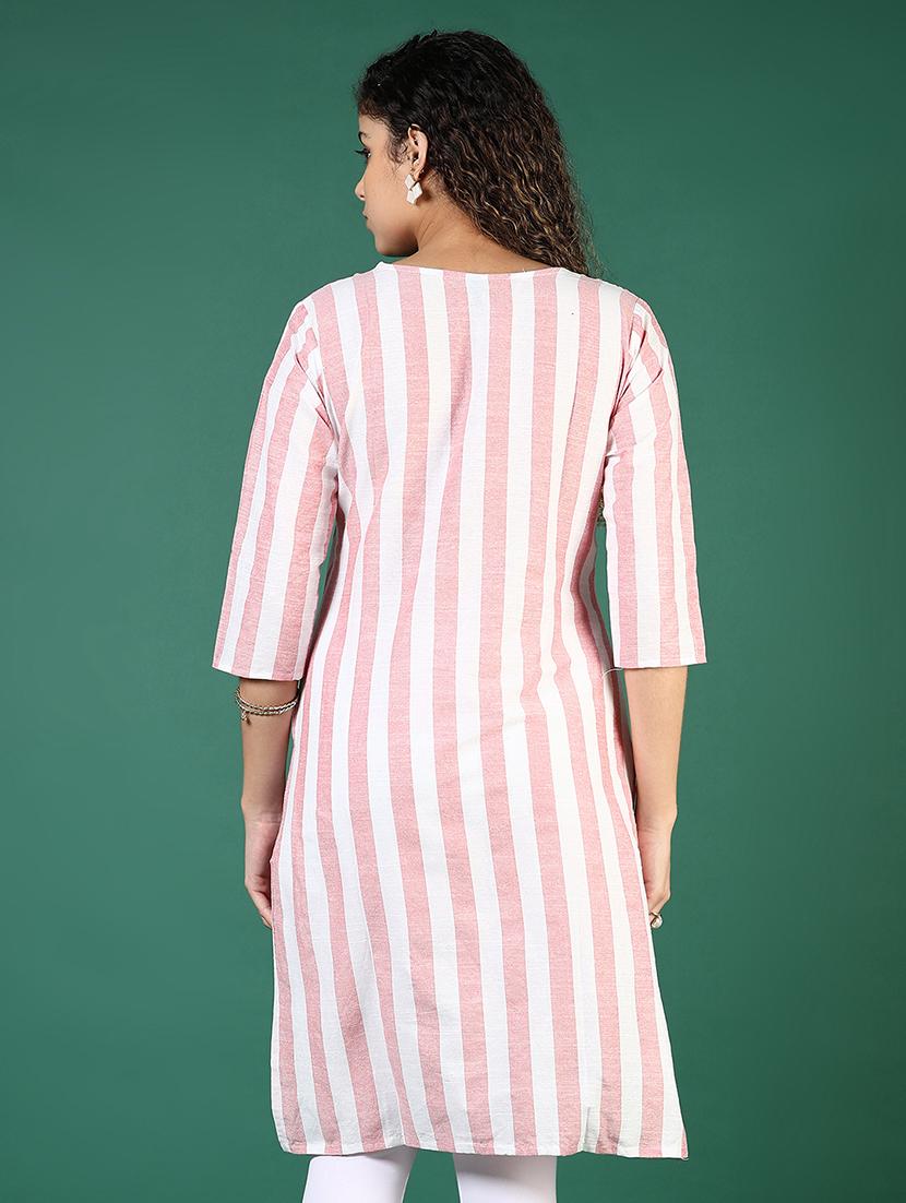 women striped round neck straight kurta - 21699996 - Standard Image - 3