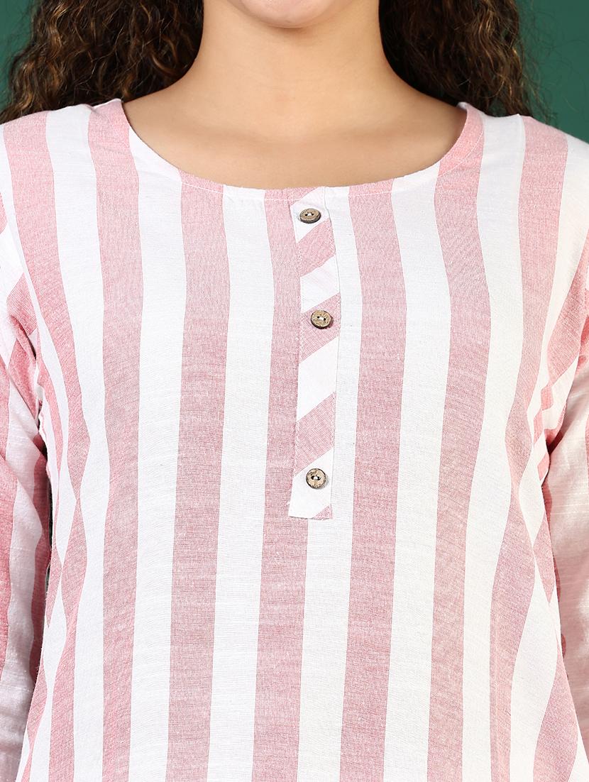 women striped round neck straight kurta - 21699996 - Standard Image - 5