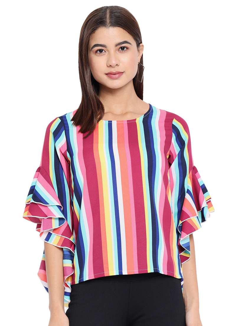 women multi color stripes printed regular top