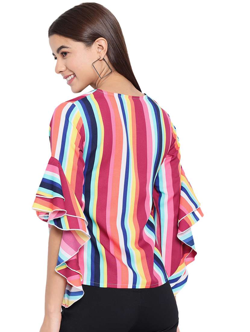women multi color stripes printed regular top - 21700087 - Standard Image - 3