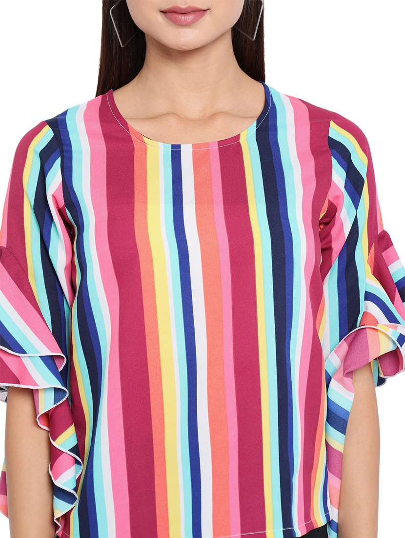 women multi color stripes printed regular top - 21700087 - Standard Image - 5