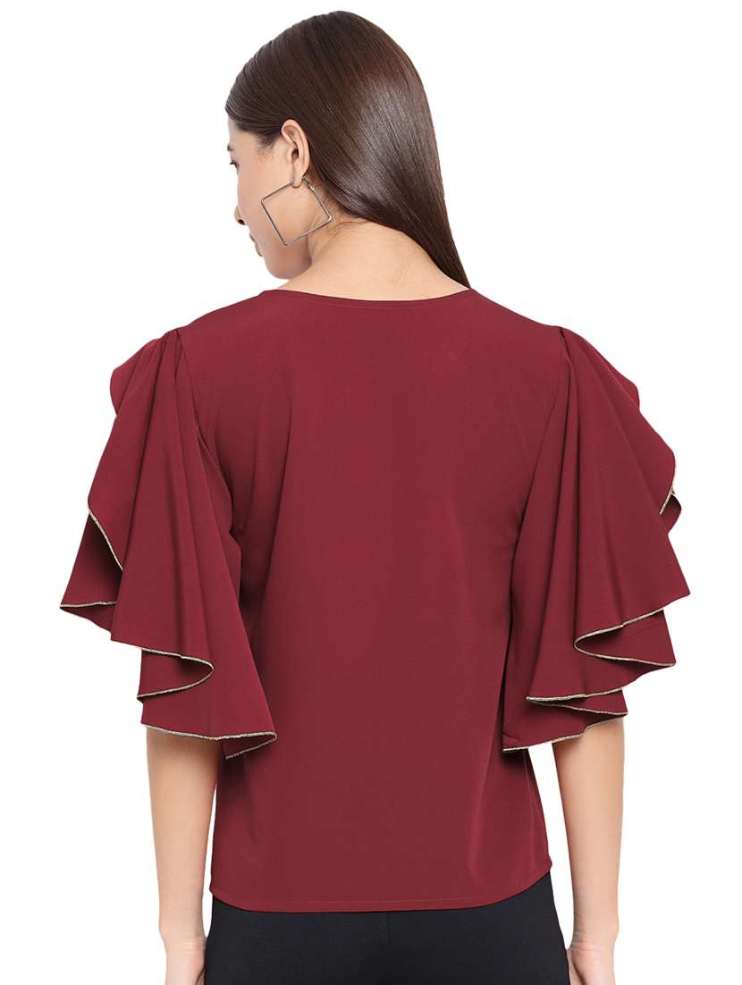 women maroon solid round neck regular top - 21700094 -  Standard Image - 3