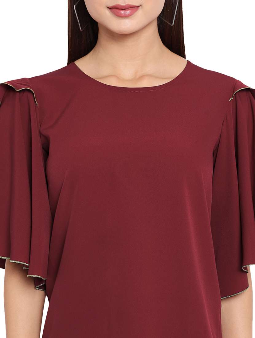 women maroon solid round neck regular top - 21700094 -  Standard Image - 5