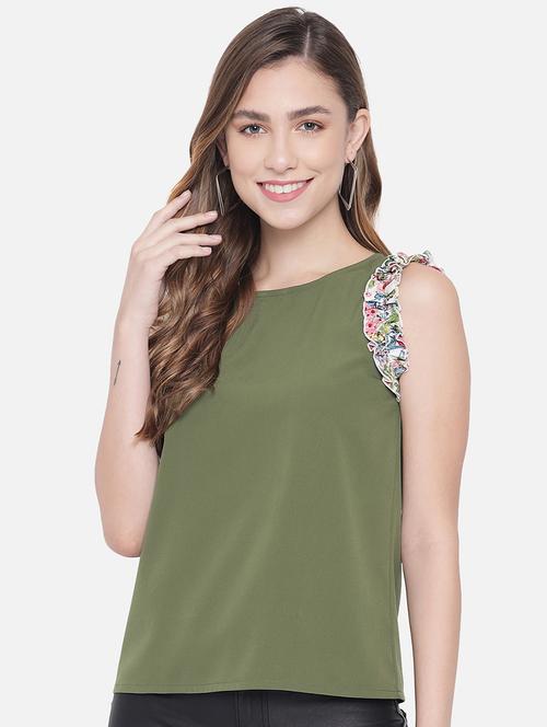 women olive solid sleeveless top - 21700105 -  Standard Image - 0