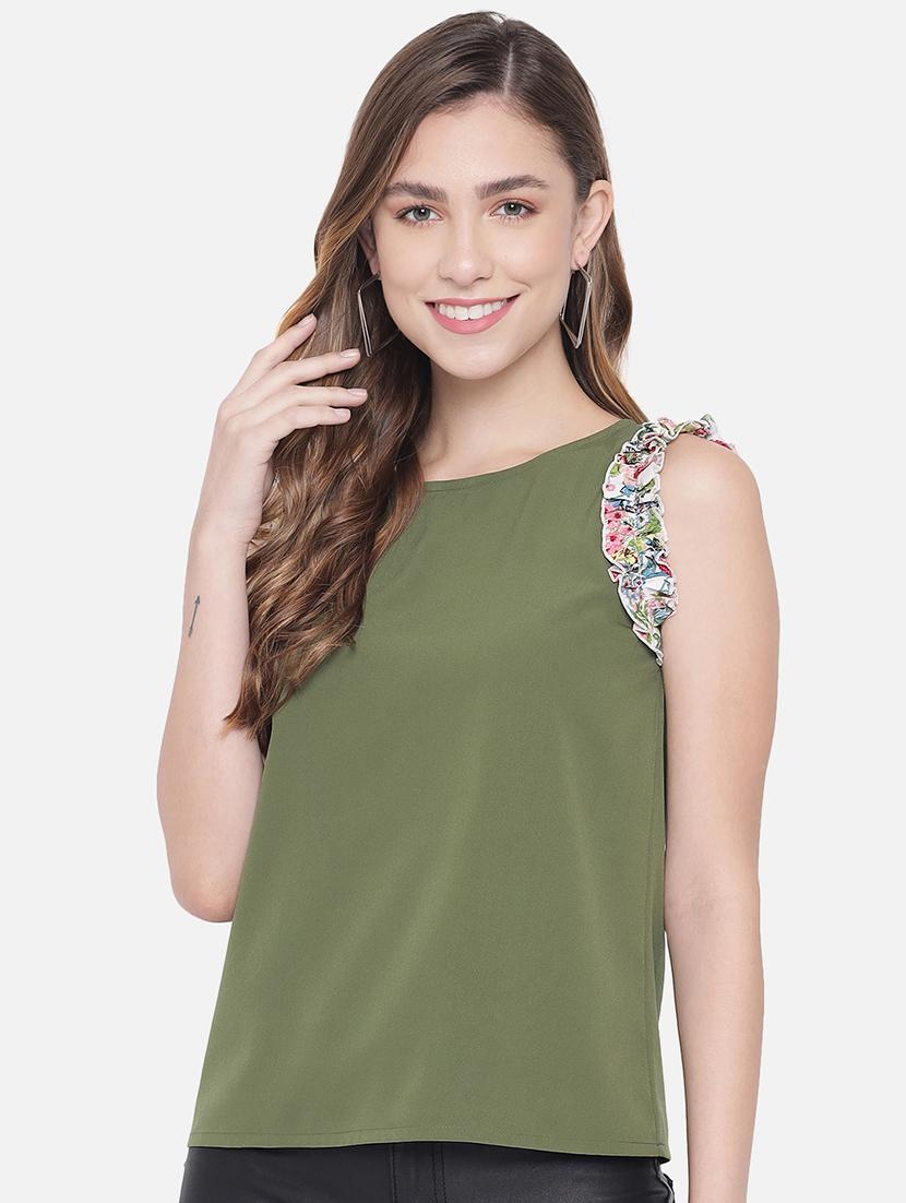 women olive solid sleeveless top - 21700105 -  Zoom Image - 0
