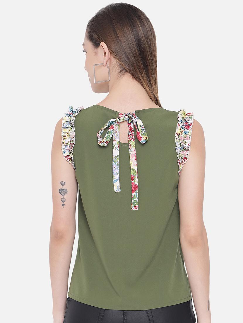 women olive solid sleeveless top - 21700105 - Standard Image - 3