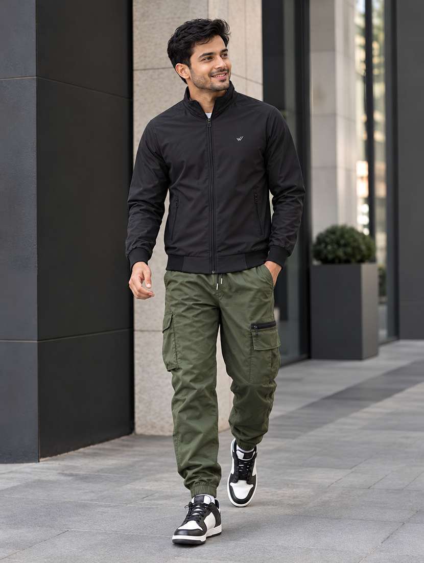 Men Solid Black Polyester Casual Jacket - 21700111 -  Standard Image - 3