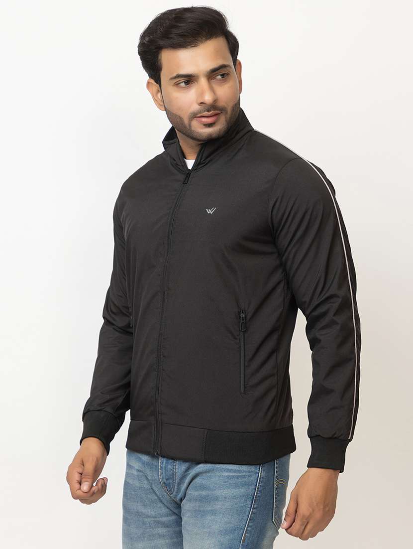 Men Solid Black Polyester Casual Jacket - 21700111 -  Standard Image - 3