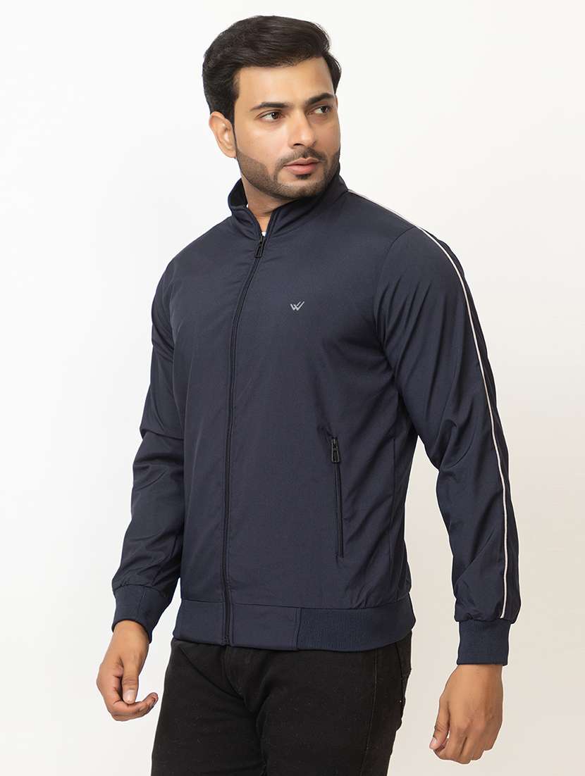Men Navy Blue Polyester Casual Jacket - 21700113 -  Standard Image - 3