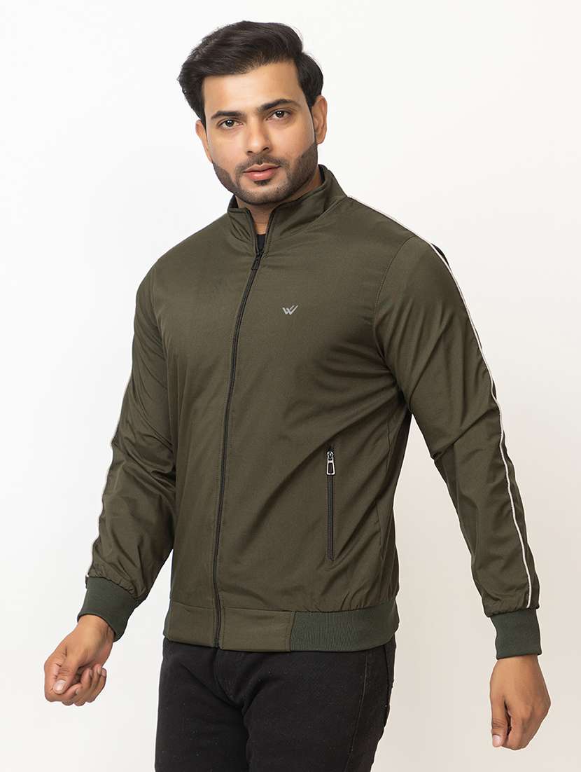 Men Olive Green Polyester Casual Jacket - 21700114 -  Standard Image - 3