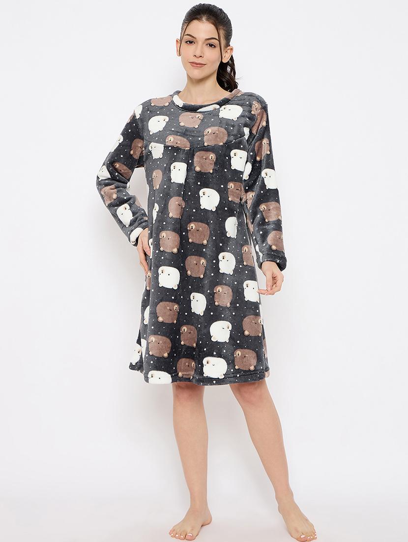 women printed long sleeve nightwear dress - 21700117 - Zoom Image - 0