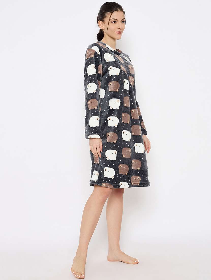 women printed long sleeve nightwear dress - 21700117 - Standard Image - 3
