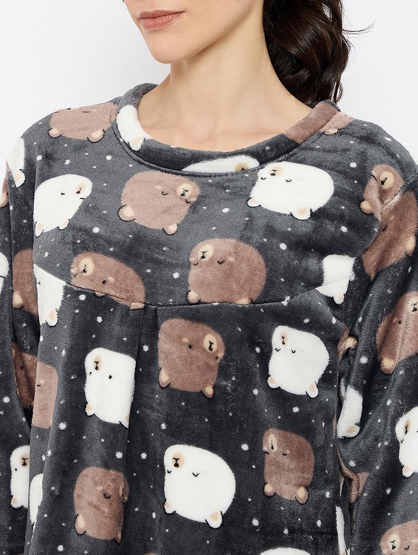 women printed long sleeve nightwear dress - 21700117 - Standard Image - 5