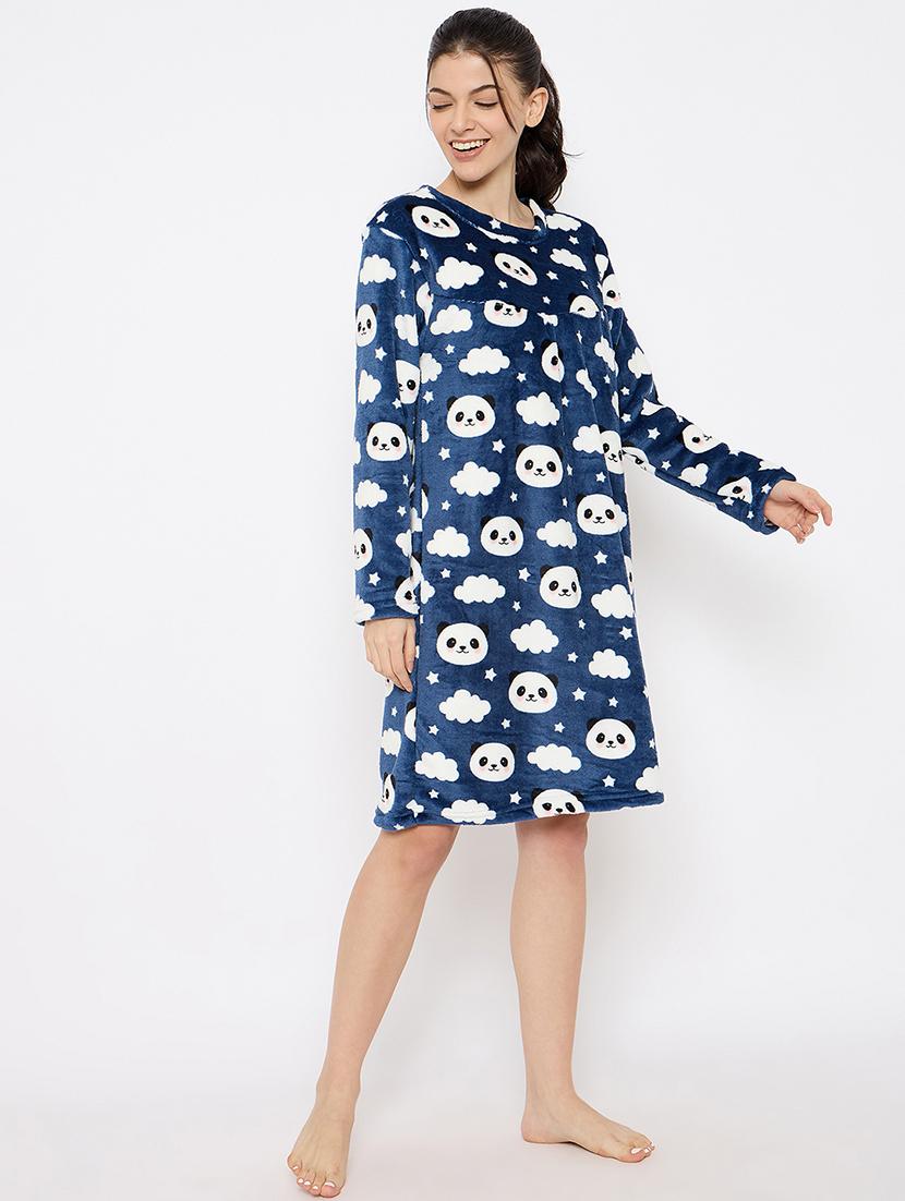 women printed long sleeve nightwear dress - 21700118 -  Zoom Image - 0