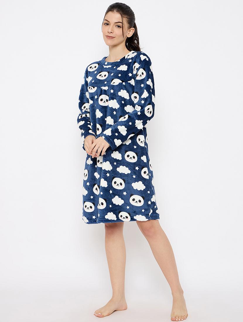 women printed long sleeve nightwear dress - 21700118 - Standard Image - 3